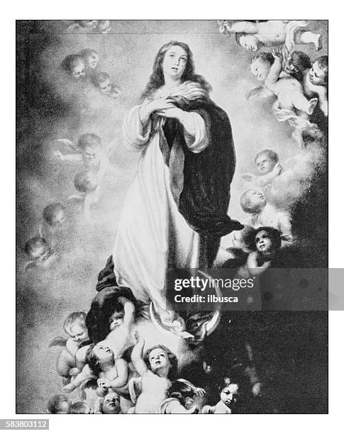 antique photograph of"assumption of virgin" by b.e.murillo(hermitage ,st. petersburg, russia) - esteban morillo stock illustrations