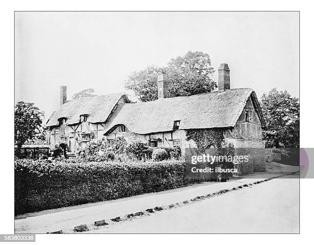 stockillustraties, clipart, cartoons en iconen met antique photograph of anne hathaway's cottage (shottery, england).-19th century picture - anne hathway