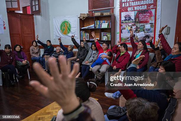 August 2, 2015. LIMA, PERU. Members of the SINTRAHOL a domestic workers union gathers to vote on new board members for their next fiscal year....