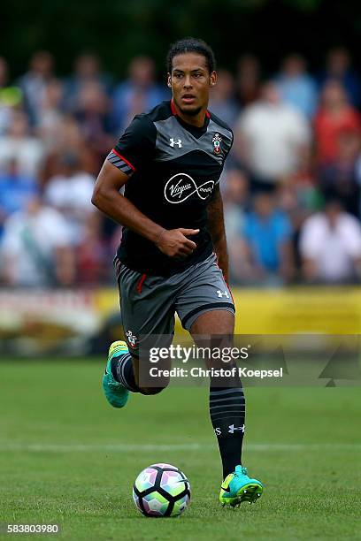 Virgil van Dijk of Southampton runs with the ball during the friendly match between Twente Enschede and FC Southampton at Q20 Stadium on July 27,...