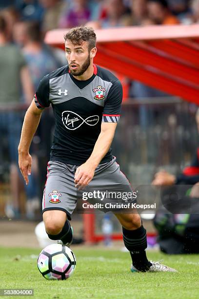 Sam McQueenof Southampton runs with the ball during the friendly match between Twente Enschede and FC Southampton at Q20 Stadium on July 27, 2016 in...