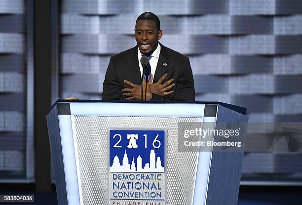 Andrew Gillum, mayor of Tallahassee, speaks during the Democratic National Convention in Philadelphia, Pennsylvania, U.S., on Wednesday, July 27,...