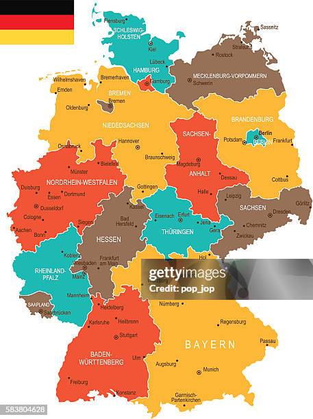 colored germany map - stuttgart stock illustrations