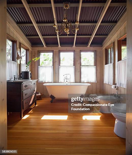 claw foot tub in bathroom - baignoire-sur-pieds photos et images de collection