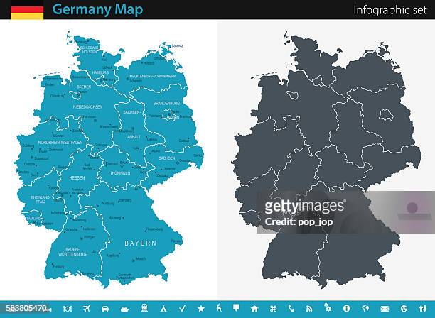 germany map - infographic set - hanover germany 幅插畫檔、美工圖案、卡通及圖標