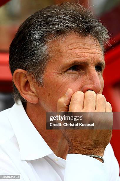 Head coach Claude Puel of Southampton sits on the bench during the friendly match between Twente Enschede and FC Southampton at Q20 Stadium on July...
