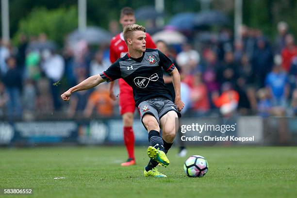 Jake Hestietz of Southampton runs with the ball during the friendly match between Twente Enschede and FC Southampton at Q20 Stadium on July 27, 2016...