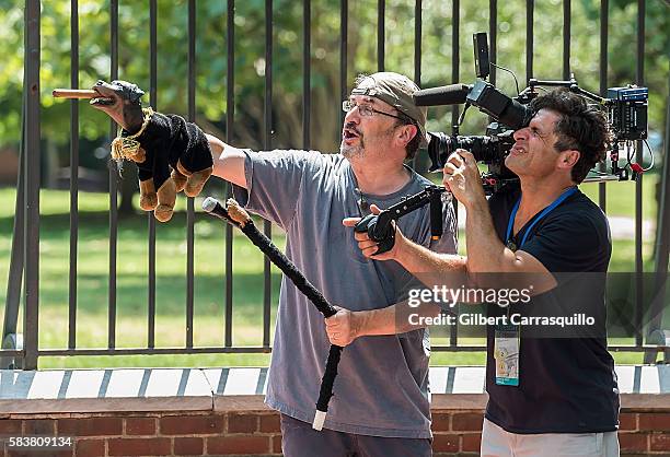 Triumph, the Insult Comic Dog and Robert Smigel are seen filming during the 2016 Democratic National Convention on July 27, 2016 in Philadelphia,...