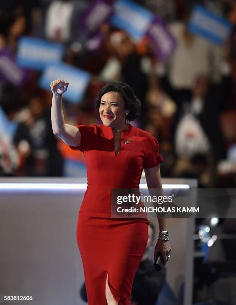 Flint, Michigan Mayor Karen Weaver arrives to address Day Three of the Democratic National Convention at the Wells Fargo Center in Philadelphia,...