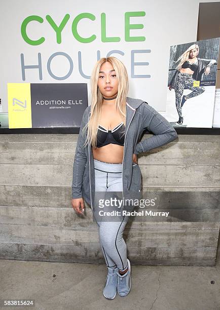 Addition Elle and Jordyn Woods celebrate launch of NOLA by Addition Elle Activewear at Cycle House LA on July 27, 2016 in West Hollywood, California.