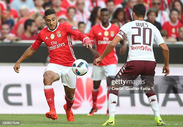 Benfica's midfielder from Argentina Salvio in action during the Eusebio Cup match between SL Benfica and Torino at Estadio da Luz on July 27, 2016 in...