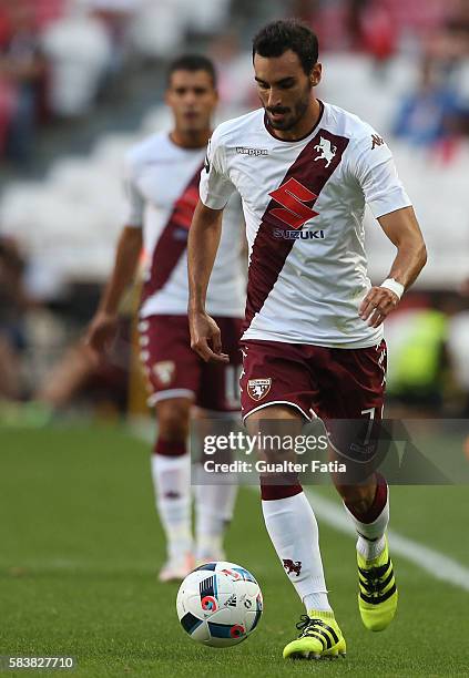 Torino's midfielder Davide Zappacosta in action during the Eusebio Cup match between SL Benfica and Torino at Estadio da Luz on July 27, 2016 in...