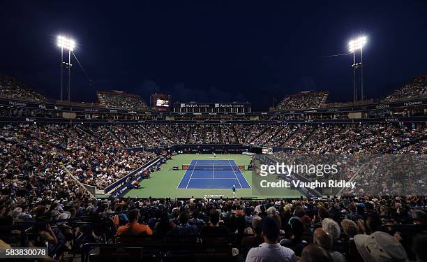 General View of Centre Court as Grigor Dimitrov of Bulgaria plays against Denis Shapovalov of Canada on Day 3 of the Rogers Cup at the Aviva Centre...