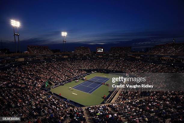 General View of Centre Court as Grigor Dimitrov of Bulgaria plays against Denis Shapovalov of Canada on Day 3 of the Rogers Cup at the Aviva Centre...