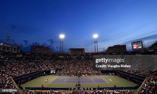 General View of Centre Court as Grigor Dimitrov of Bulgaria plays against Denis Shapovalov of Canada on Day 3 of the Rogers Cup at the Aviva Centre...