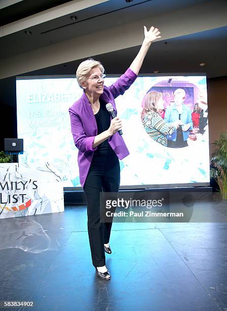 Senior United States Senator from Massachusetts, Elizabeth Warren speaks onstage at EMILY's List Breaking Through 2016 at the Democratic National...