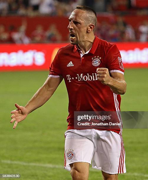 Franck Ribery of FC Bayern Munich celebrates after scoring a goal against A.C. Milan during a friendly match in the International Champions Cup 2016...