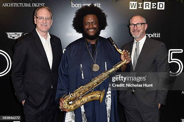 Johan de Nysschen, Kamasi Washington and Edward Menicheschi attends the Daring 25 presented by Conde Nast & Cadillac at the Cadillac House on July...