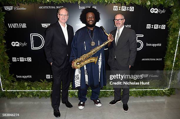 Johan de Nysschen, Kamasi Washington and Edward Menicheschi attends the Daring 25 presented by Conde Nast & Cadillac at the Cadillac House on July...