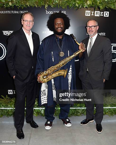 Johan de Nysschen, Kamasi Washington and Edward Menicheschi attends the Daring 25 presented by Conde Nast & Cadillac at the Cadillac House on July...