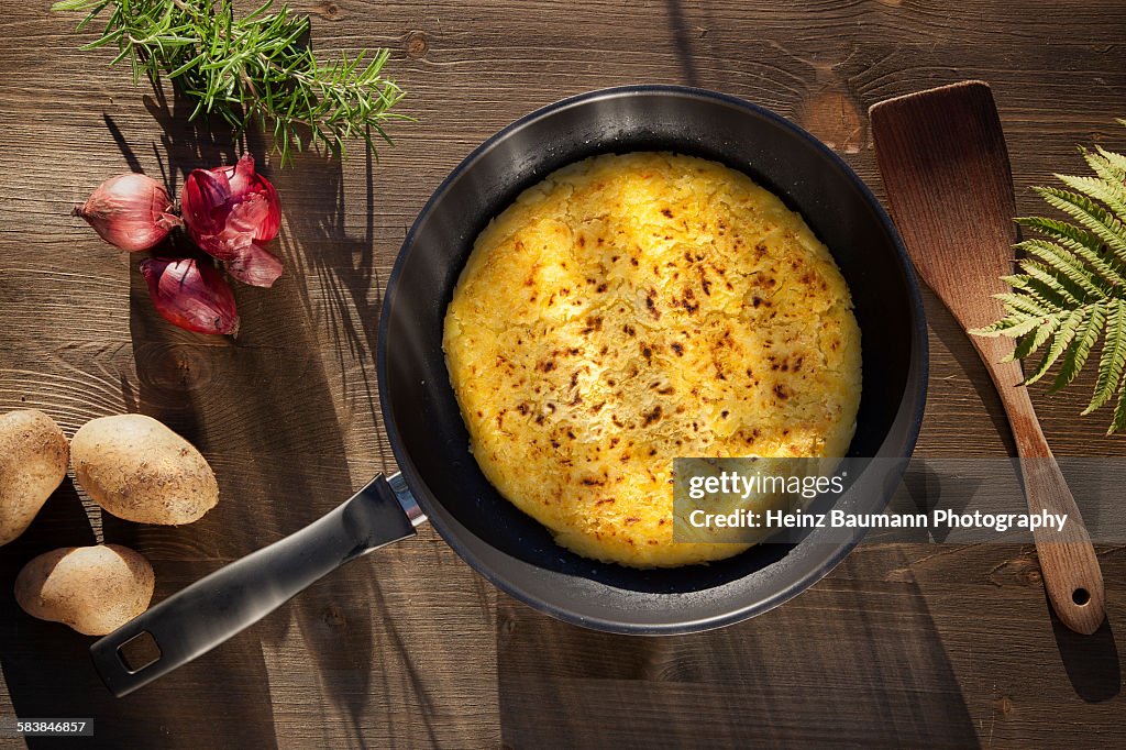 Swiss rosti in a frying pan