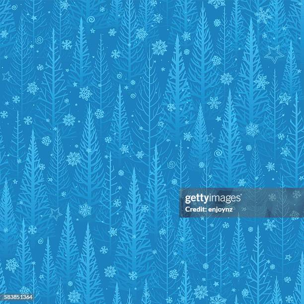 ilustrações de stock, clip art, desenhos animados e ícones de blue winter christmas trees background - papel de embrulho