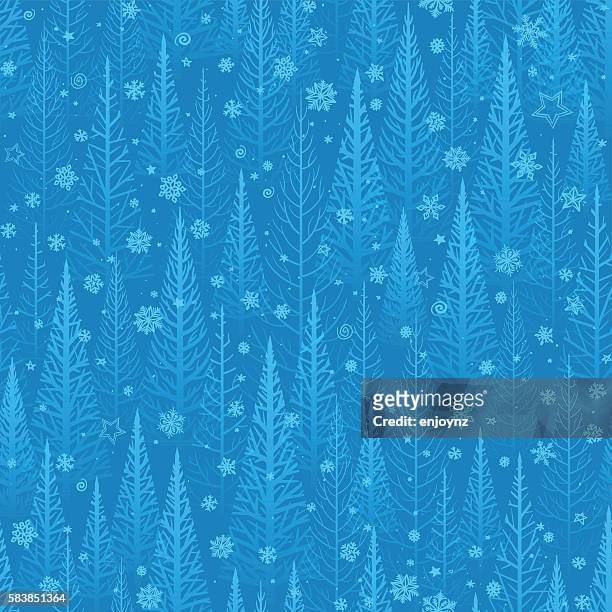blue winter christmas trees background - fun christmas background stock illustrations