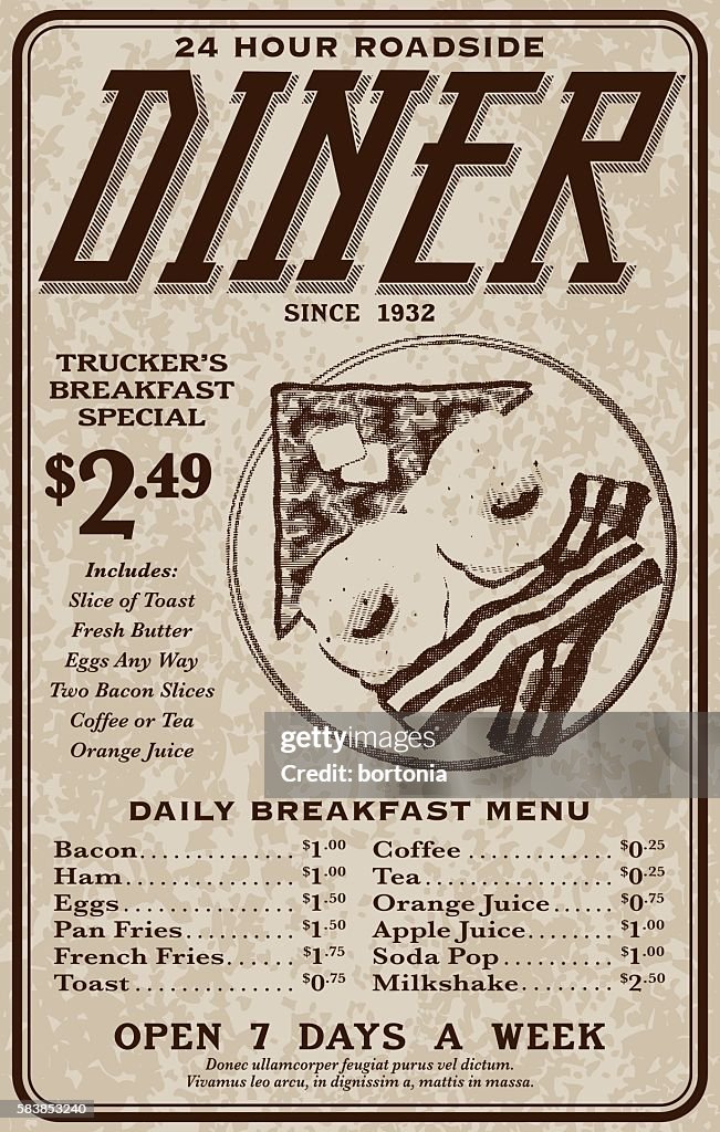 Old Fashioned Retro Roadside Diner Advertisement
