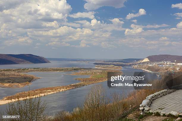 landscape of the volga in the spring, russia - volga stock-fotos und bilder