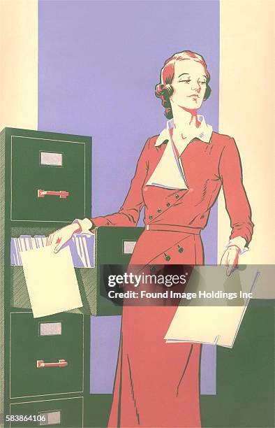 Vintage illustration of an old fashioned Secretary, 1930s.