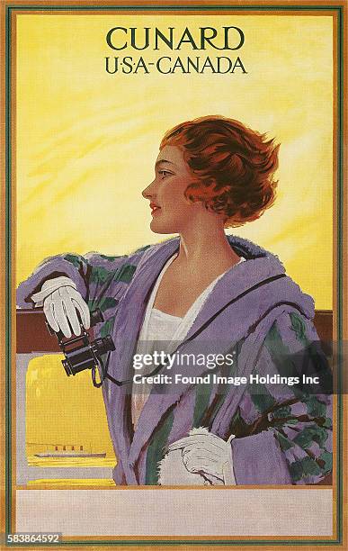 Vintage illustration of Vintage Travel Poster for Cunard Line, 1920s.