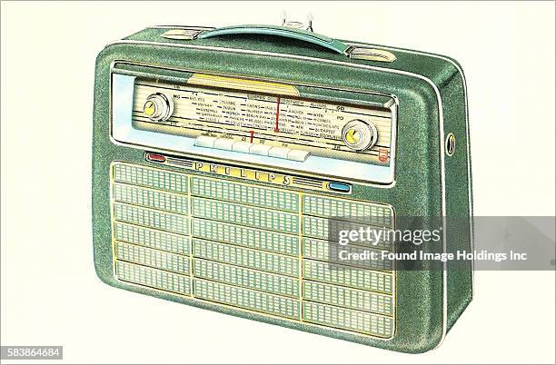 Vintage illustration of Old Portable Radio Philips, 1950s.