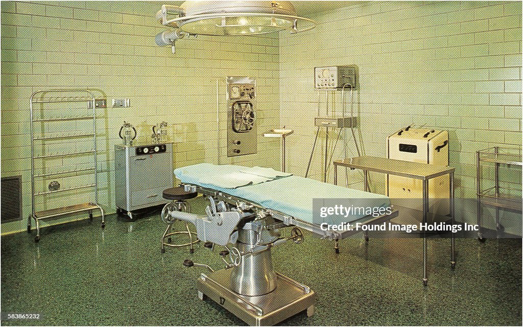 Operaying Room Vintage color photograph of sterile hospital operating room with ...