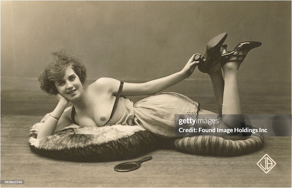 Woman in Slip and Shoes, on Pillows