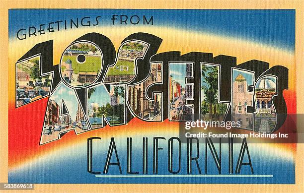 ‘Greetings from Los Angeles, California’ large letter vintage postcard, 1940s.