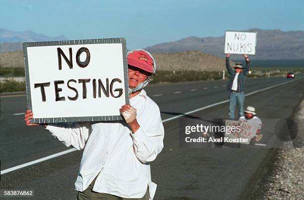 Anti-nuclear activists made a six day walk from the Foley Federal Building in Las Vegas to the Nevada Test Site to protest the radioactive violence...