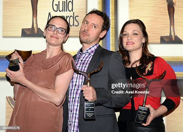 Jessi Klein, left, Kyle Dunnigan and Christine Nangle attend the 2016 Writers Guild of America L.A. Ceremony at the Hyatt Regency Century Plaza Hotel...