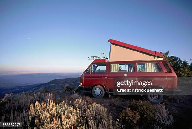 vw van camping at land's end overlook - vw camper van stock pictures, royalty-free photos & images