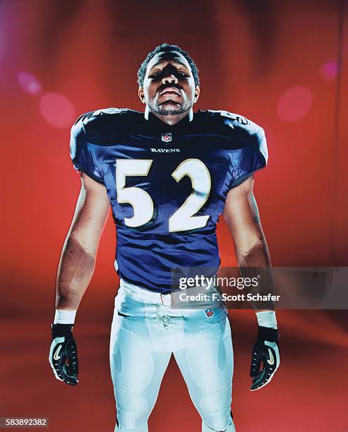 Football player Ray Lewis is photographed for ESPN- The Magazine in 2000.