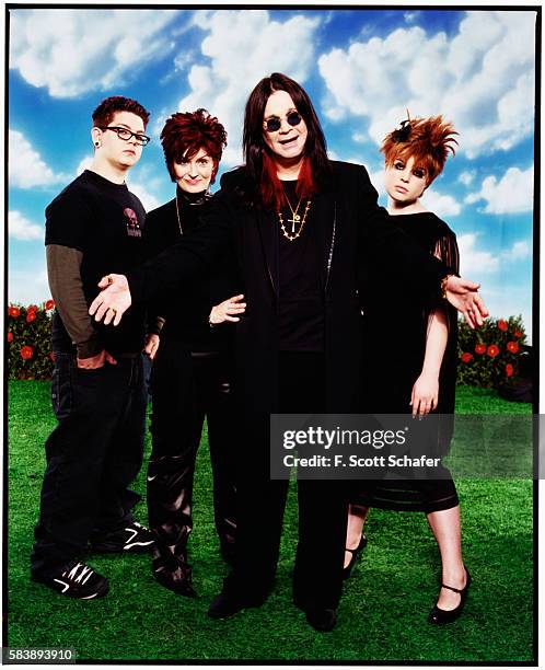 Jack Osbourne, Sharon Osbourne, Ozzy Osbourne, and Kelly Osbourne) are photographed for Blender Magazine in 2002 in Los Angeles, California....