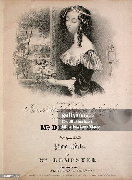 Sheet music cover image of the song ''Tis Vain to Deck Thy Brow With Pearls', with original authorship notes reading 'Arranged for the Piano Forte by...