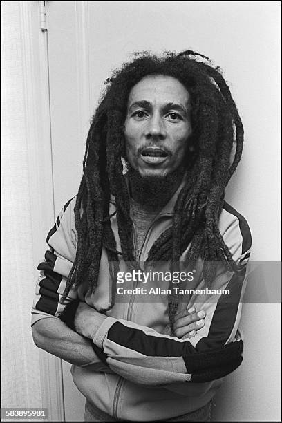 Portrait of Jamaican Reggae musician Bob Marley in his room, New York, New York, October 29, 1979.