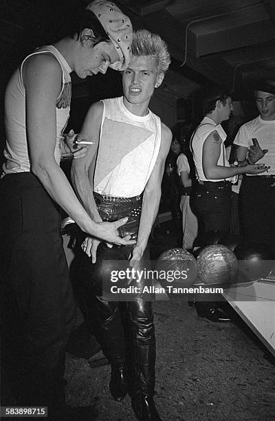 British Punk rock musician Billy Idol gets a lesson at Greenwich Village's Bowling Club, New York, New York, October 7, 1981.