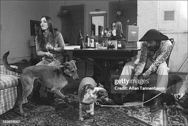 American prankster and performance artist Joey Skaggs hosts a 'Cathouse for Dogs' in a loft on Tribeca's Hudson Street, New York, New York, January...