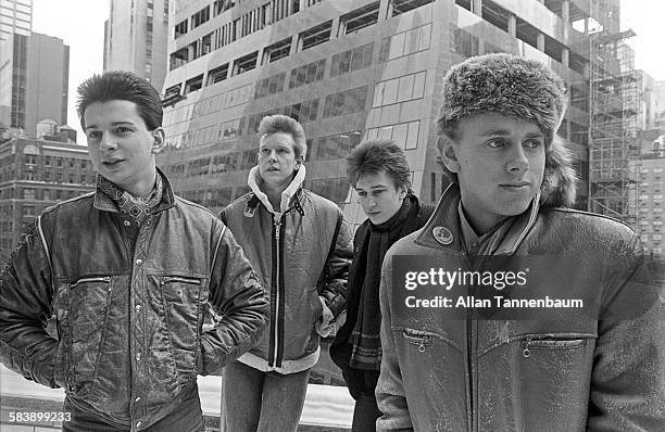 Portrait of British electronic group Depeche Mode at the beginning of their first world tour, New York, New York, January 22, 1982. Pictured are,...