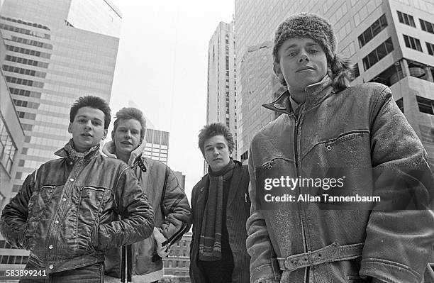 Portrait of British electronic group Depeche Mode at the beginning of their first world tour, New York, New York, January 22, 1982. Pictured are,...