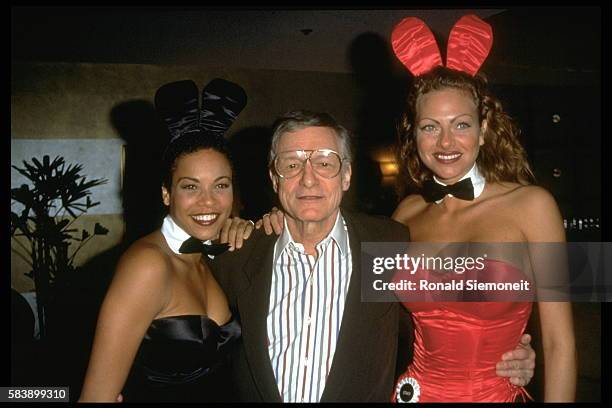 Hugh Hefner and his 'Bunnys' during the Playboy evening at the Friars Club.