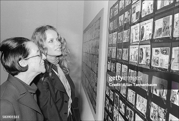 Vogue magazine editor Diana Vreeland and supermodel Veruschka attend the opening of Peter Beard's exhibition of photographs from Africa, New York,...