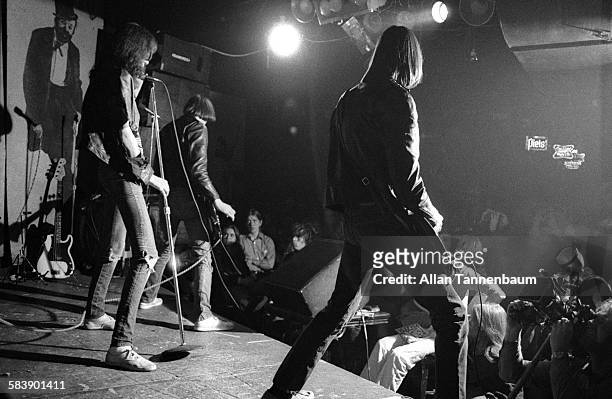 Members of the Punk rock group the Ramones perform at CBGB, New York, New York, mid to late twentieth century.
