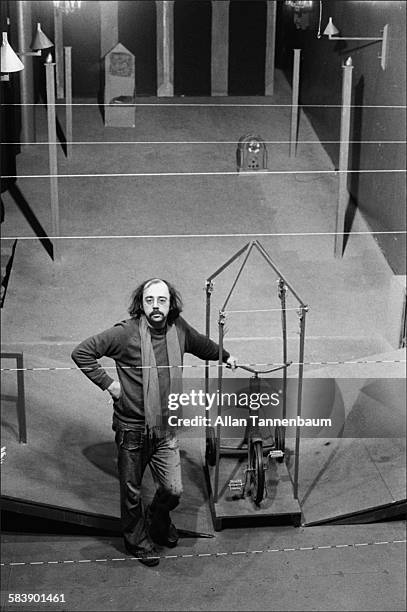Portrait of playwright and director Richard Foreman as he poses on the set of 'Rhoda in Potato Land' at Ontological-Hysteric Theatre, New York, New...